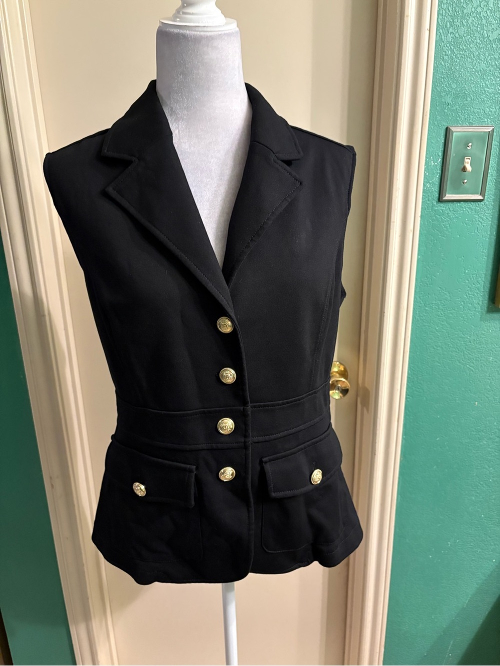 Joie Black Sleeveless Tailored Vest with Gold Buttons